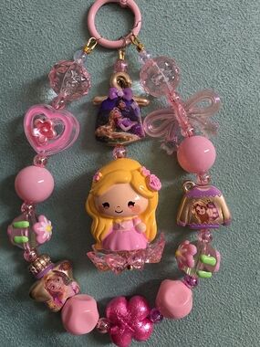 Pink Princess Beaded Keychain Charm for Kids